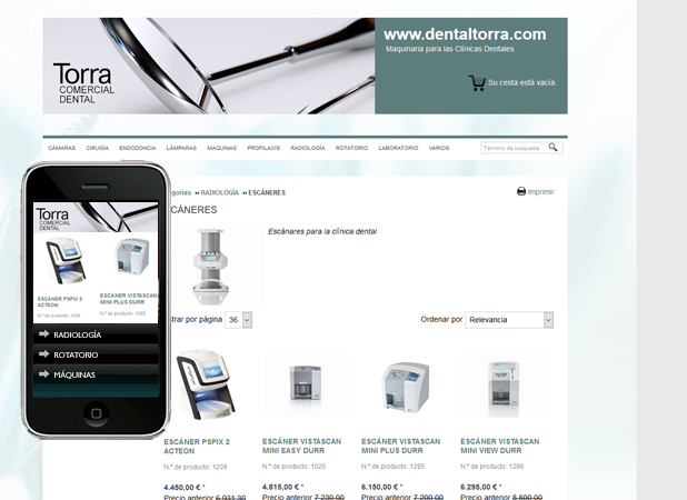 Example of online store, custom design, Dental Dental Torra, product presentation